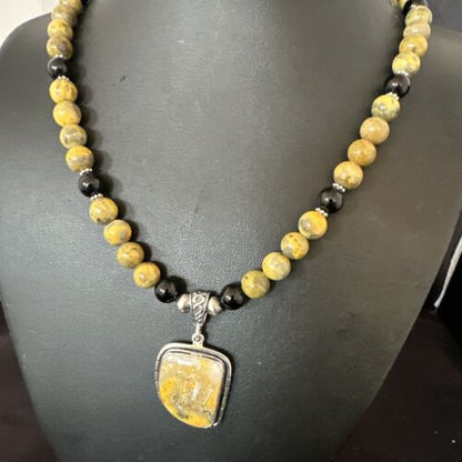 Navajo Bumblebee Jasper Pendant Necklace | Sterling Silver | Native American Handmade | 16015
