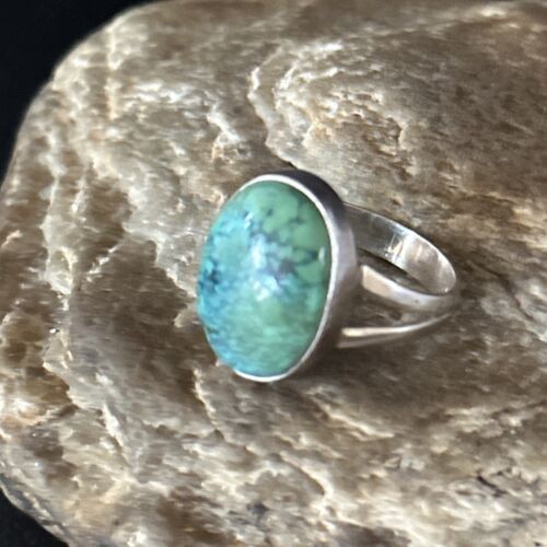 Navajo Green Turquoise Ring | Sterling Silver | Sz 8 | Authentic Native American Handmade | 14751