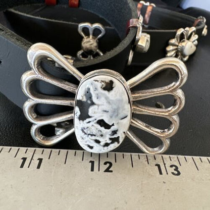 Men's White Buffalo Turquoise Concho Belt | Sterling Silver Navajo Tufa | Authentic Native American Handmade | 16683