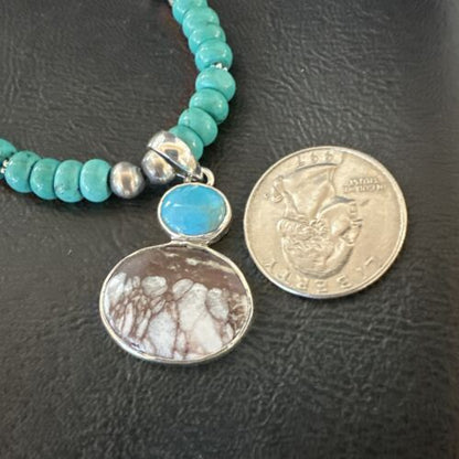 Navajo Wild Horse | Blue Kingman Turquoise Pendant Necklace | Sterling Silver | 17579