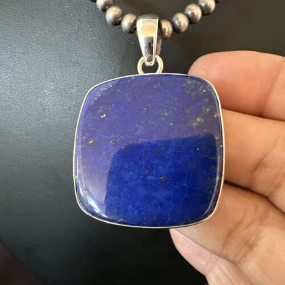 Navajo Blue Lapis Pendant with Pearls | Sterling Silver Necklace | 20" | Authentic Native American Handmade | 16665