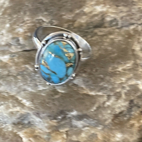 Mojave Native Am Navajo Sterling Silver Blue Turquoise Ring Size 7 Set Gift 11417