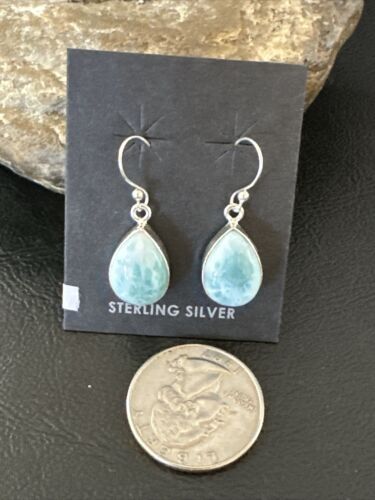 Navajo Blue Larimar Dangle Earrings | Sterling Silver | Authentic Native American Handmade | 17293