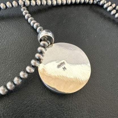 Navajo Blue Lapis Pendant with Pearls | Sterling Silver Necklace | 20" | Authentic Native American Handmade | 16659
