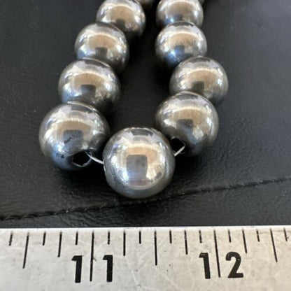 Navajo Pearls Necklace | XL Round 18mm Sterling Silver | 17" Single Strand | Authentic Native American Handmade | 17158
