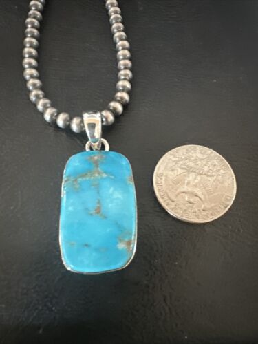 Blue Kingman Turquoise Pendant | Navajo Pearls | Sterling Silver Necklace 20" | 16696