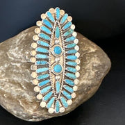 Zuni Blue Turquoise Needle Point Ring | Authentic Native American Sterling Silver | Multi-Stone | Sz 7 | 15061
