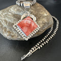 Navajo Red Spiny Oyster Pendant Necklace | Sterling Silver | Authentic Native American Handmade | 16145