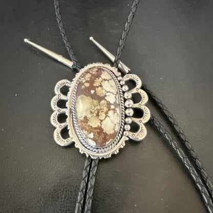 Navajo Men's Bolo Tie | Wild Horse Turquoise | Sterling Silver | Native American Handmade | 16757