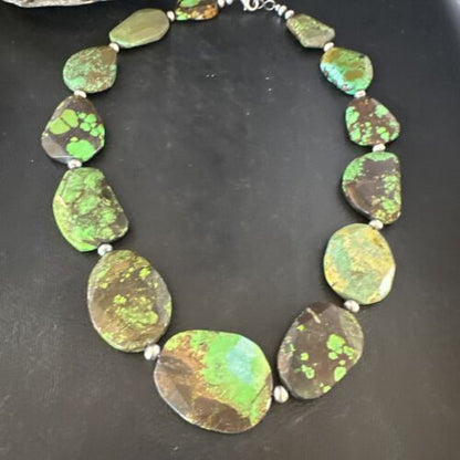 Navajo Green Turquoise Chunky Necklace | Sterling Silver | 19" | Authentic Native American Handmade | 15427