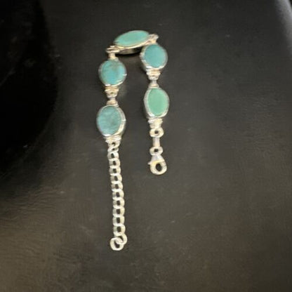 Navajo Blue Turquoise Link Bracelet | Sterling Silver | 8" | Authentic Native American Handmade | 15472