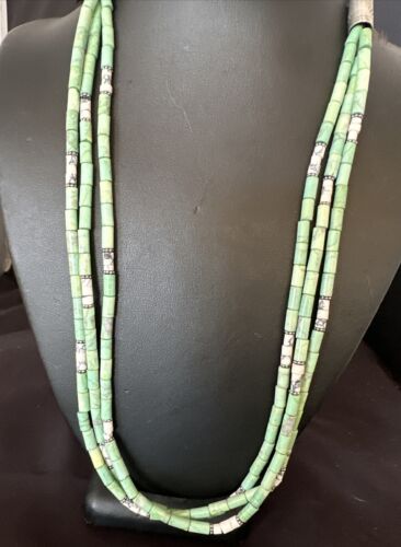 Navajo Pearls Green Turquoise Necklace | Sterling Silver | Authentic Native American Handmade | 3S 17395
