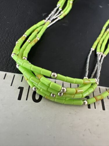 Navajo Green Gaspeite Heishi Bead Necklace | 5-Strand Stabilized Sterling Silver | 20" | 02941