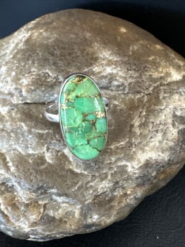 Navajo Green Mojave Turquoise Ring | Sterling Silver | Sz 8 | Authentic Native American Handmade | 15590