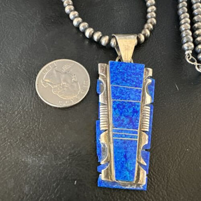 Blue Opal Pendant Necklace | Navajo Pearls & Sterling Silver Beads | Authentic Native American | 15181