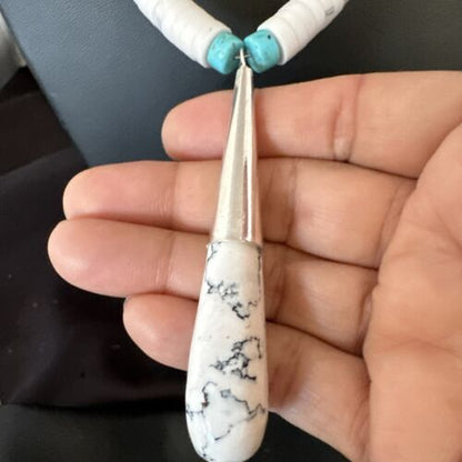Santo Domingo White Turquoise Howlite Onyx Necklace | Sterling Silver | 23" | 15763