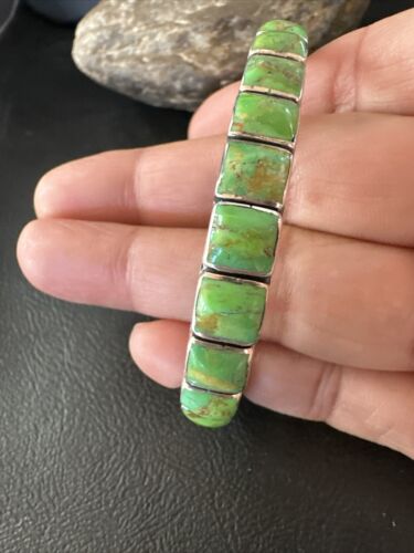 Navajo Green Mojave Turquoise Cuff Bracelet | Sterling Silver | Authentic Native American Handmade | 16900
