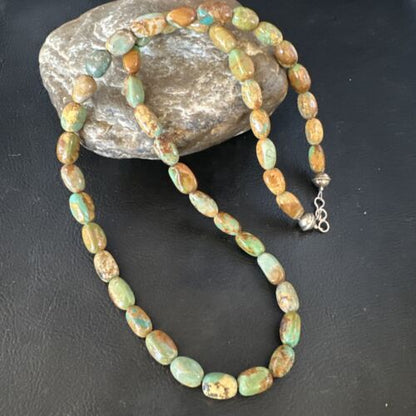 Navajo Green Royston Turquoise Bead Necklace | Sterling Silver Pearls | 22" | Authentic Native American Handmade | 15319