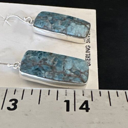 Navajo Blue Turquoise Dangle Earrings | Sterling Silver | Authentic Native American Handmade | 15437