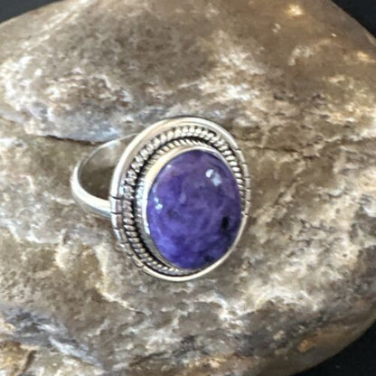 Navajo Purple Charoite Oval Ring | Sterling Silver | Sz 10 | Authentic Native American Handmade | 15542