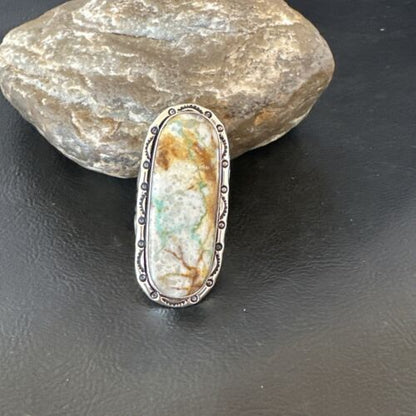 Navajo Ribbon Boulder Green Turquoise Ring | Sterling Silver | Sz 10 | 16270