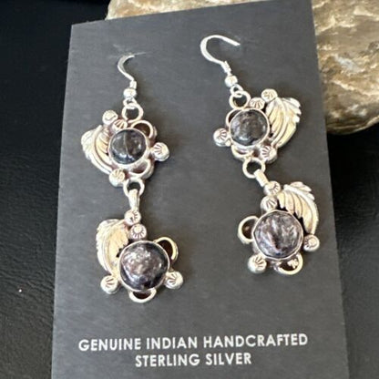 Navajo Purple Sugilite Dangle Earrings | Sterling Silver | 2" | Authentic Native American Handmade | 15691