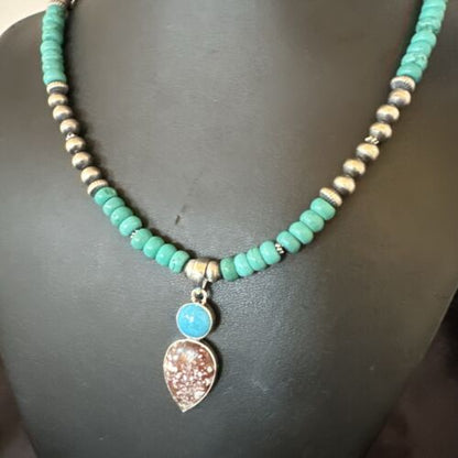 Navajo Wild Horse | Blue Kingman Turquoise Pendant Necklace | Sterling Silver | Authentic Native American Handmade | 17577