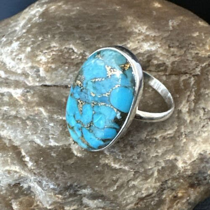 Navajo Blue Mojave Turquoise Ring | Sterling Silver | Sz 10 | Authentic Native American Handmade | 16053