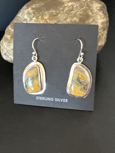 Navajo Bumblebee Jasper Earrings | Sterling Silver | Authentic Native American Handmade | 15822
