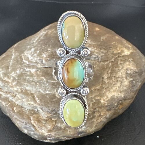 Navajo Green Royston Turquoise Multi-Stone Ring | Authentic Native American Sterling Silver | Sz 10 | 16720