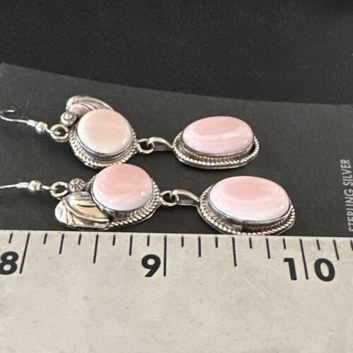 Navajo Pink Conch Shell Dangle Earrings | Sterling Silver | Authentic Native American Handmade | 17195