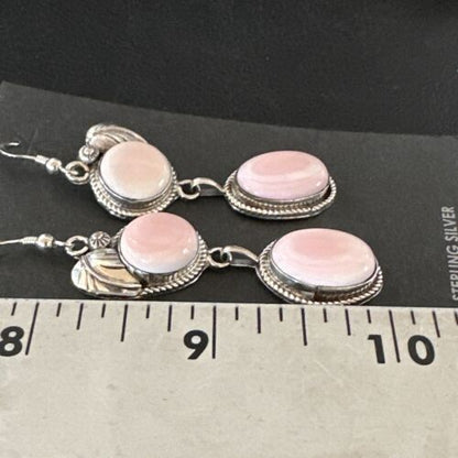 Navajo Pink Conch Shell Dangle Earrings | Sterling Silver | Authentic Native American Handmade | 17195