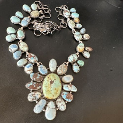 Navajo Blue Golden Hills Turquoise Lariat Necklace Pendant |Authentic Native American Handmade | 16183