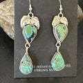 Navajo Green Royston Turquoise Dangle Earrings | Sterling Silver | Authentic Native American Handmade | 16451