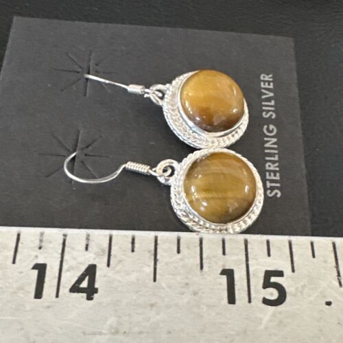 Southwestern Navajo Coffee Tiger's Eye Dangle Earrings | Sterling Silver | Authentic Native American Handmade | 16964