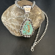 Women's Royston Turquoise Pendant Necklace | Navajo Pearls | Sterling Silver | Authentic Native American Handmade | 17062