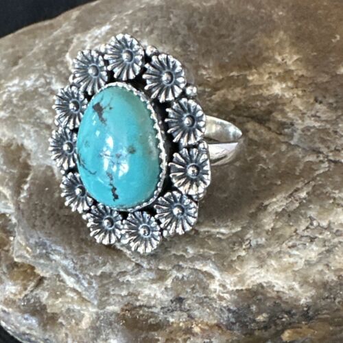 Navajo Blue Turquoise Ring | Sterling Silver | Sz 9.5 | Authentic Native American Handmade | 15505