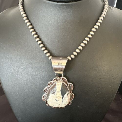 Men's White Buffalo Turquoise Pendant | Navajo Pearl Sterling Silver Necklace 21" | 17036