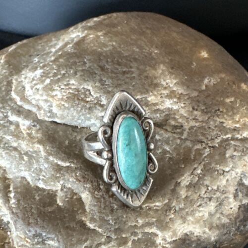Navajo Green Turquoise Ring | Sterling Silver | Sz 4.5 | Authentic Native American Handmade | 15361