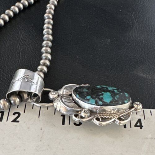 Navajo Blue Spiderweb Turquoise Pendant Necklace | Sterling Silver | Native American Handmade | 15096