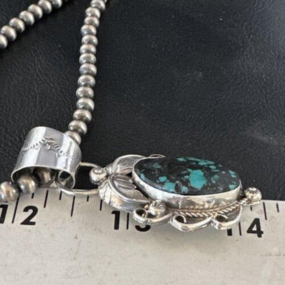 Navajo Blue Spiderweb Turquoise Pendant Necklace | Sterling Silver | Native American Handmade | 15096