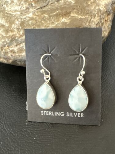 Navajo Blue Larimar Dangle Earrings | Sterling Silver | Authentic Native American Handmade | 17294