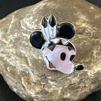 Navajo Sterling Silver Disney Minnie Mouse Zuni Inlay Ring | Sz 6 | Handmade Southwestern Jewelry | 16751
