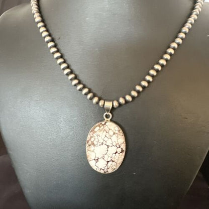 Wild Horse Turquoise Pendant Necklace | Navajo Pearls | Sterling Silver | Authentic Native American Handmade | 15720