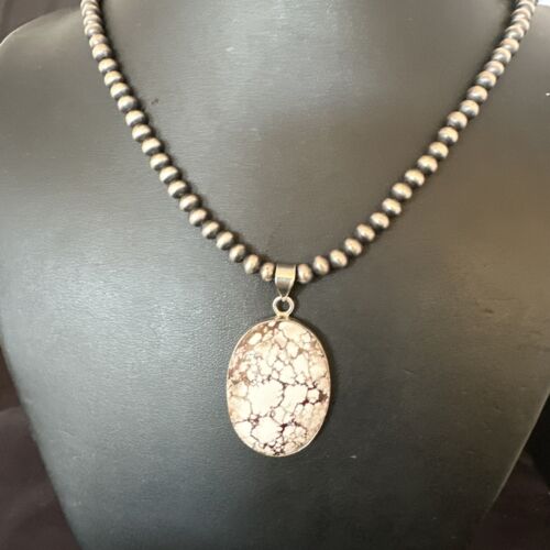 Wild Horse Turquoise Pendant Necklace | Navajo Pearls | Sterling Silver | Authentic Native American Handmade | 15720