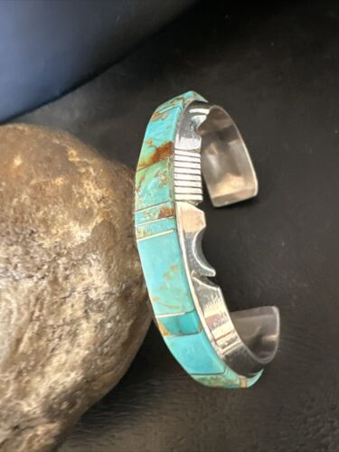 Navajo Blue Turquoise #8 Cuff Bracelet | Sterling Silver | Authentic Native American Handmade | 16899