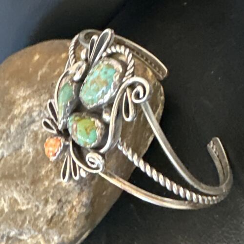 Navajo Royston Turquoise Spiny Cuff Bracelet | Sterling Silver Tufa Cast | Authentic Native American Handmade | 16776