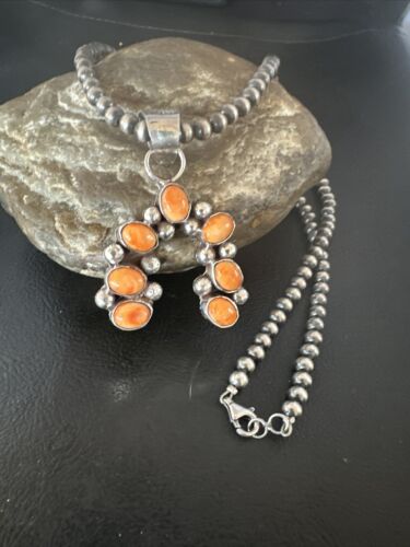 Navajo Spiny Oyster Naja Pendant Necklace | Sterling Silver | 20" | Authentic Native American Handmade | 15755
