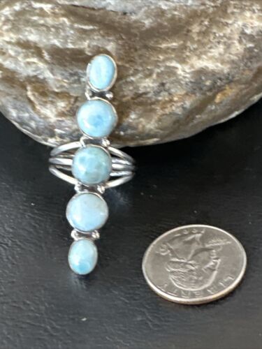 Navajo Blue Larimar Cluster Ring | Authentic Native American Sterling Silver | Multi-Stone | Sz 9.5 | 16160 - Masha USA