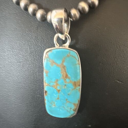 Navajo Blue Kingman Turquoise Pendant Necklace | Sterling Silver | 20" | Authentic Native American Handmade | 16700